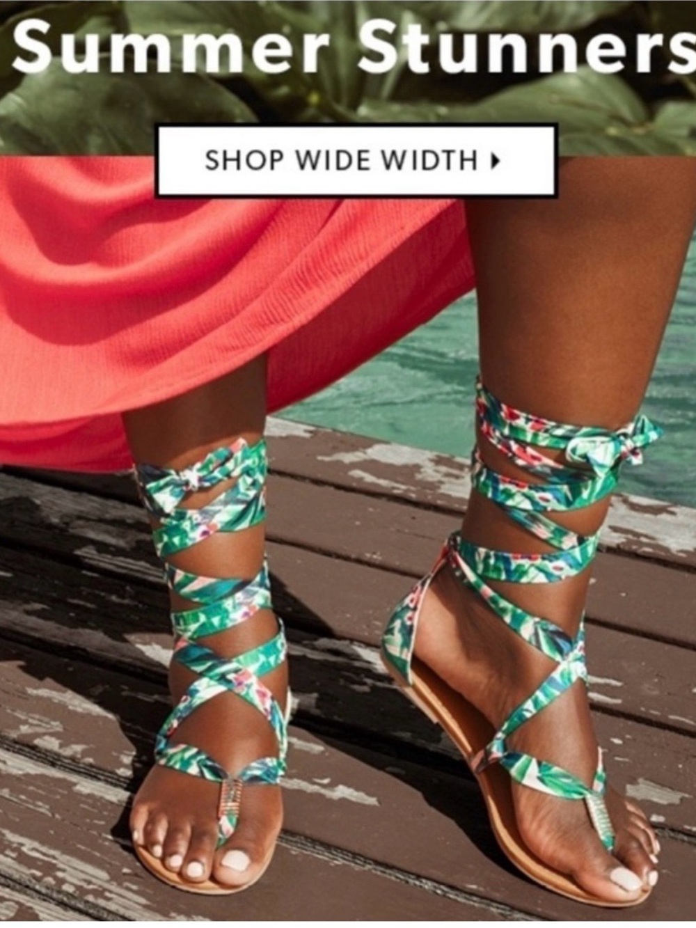 JustFab Lilly Tropical Palm Lace Up Gladiator Sandals Wide Width 8W Green Floral - Picture 2 of 8